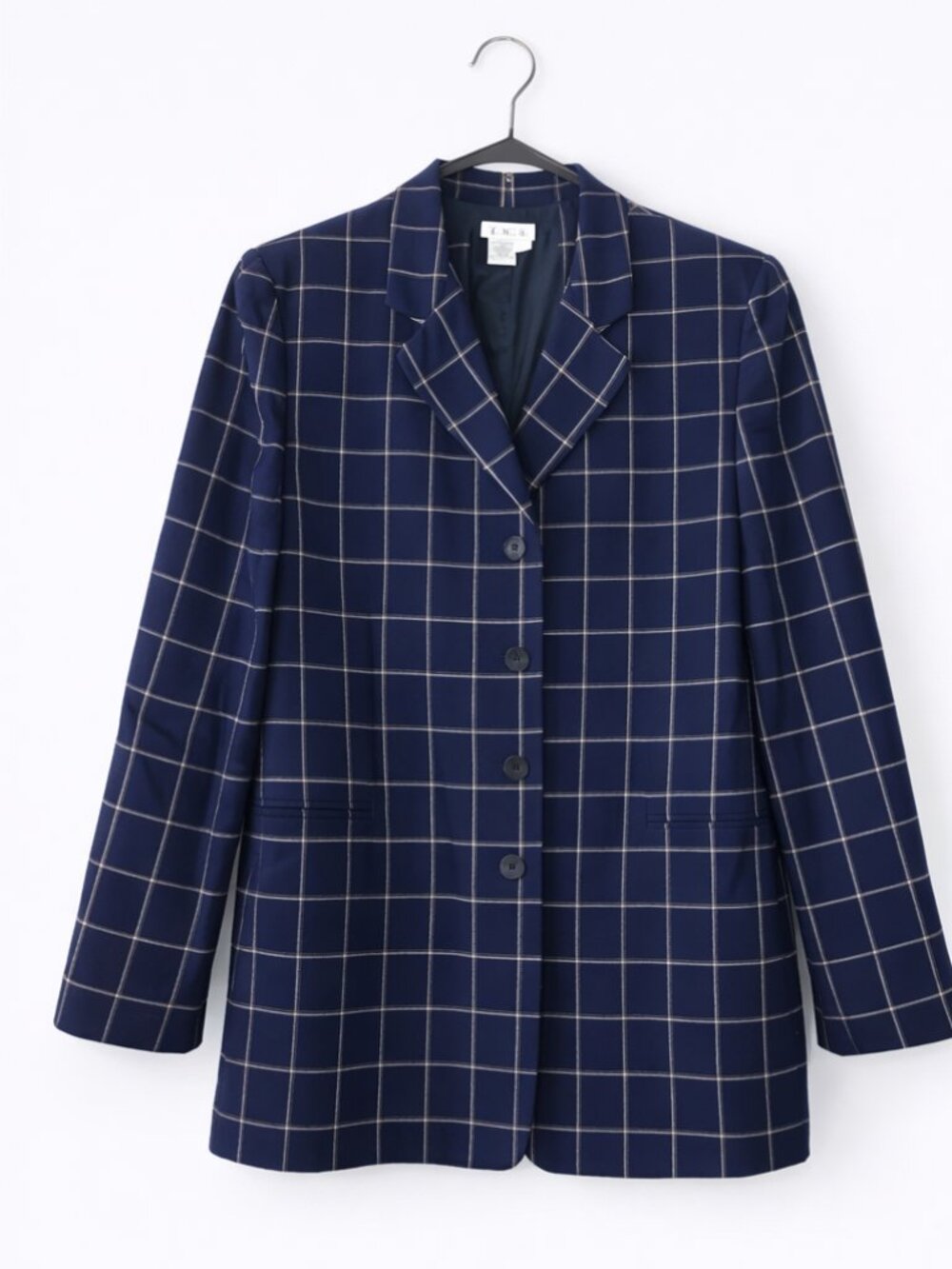 Talbots Women’s 12 Navy Windowpane Blazer 100% Worsted Wool USA